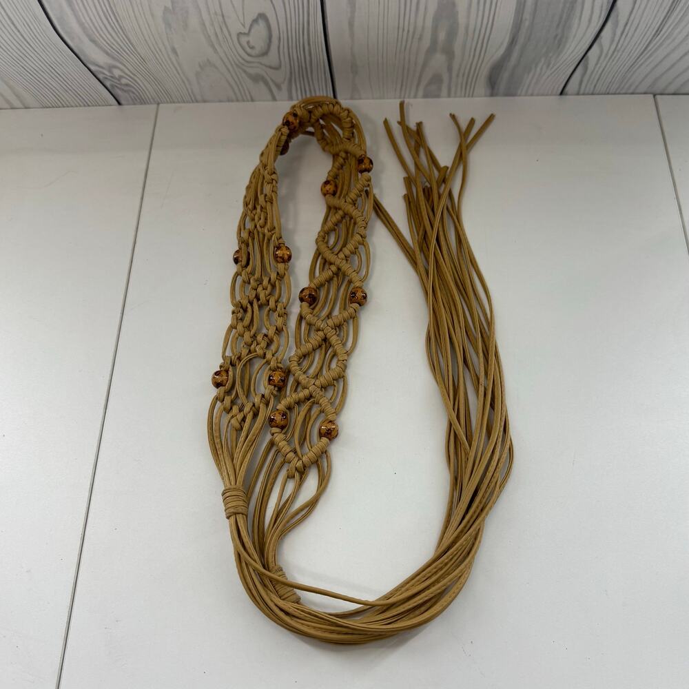 Vintage Beaded Macrame Tie Belt Boho Retro 70s Style Length 52